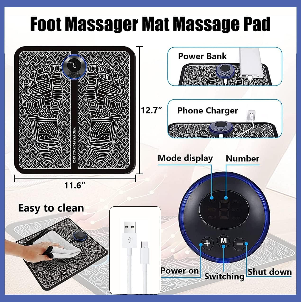 Foldable EMS Foot Massager – 8 Modes, 19 Intensity Levels