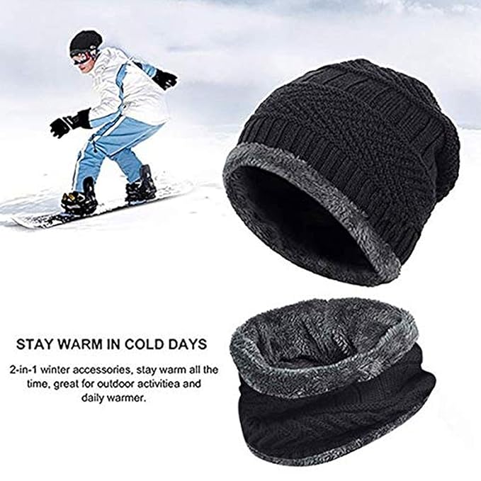 Fleece-Lined Winter Beanie with Neck Warmer (Unisex)